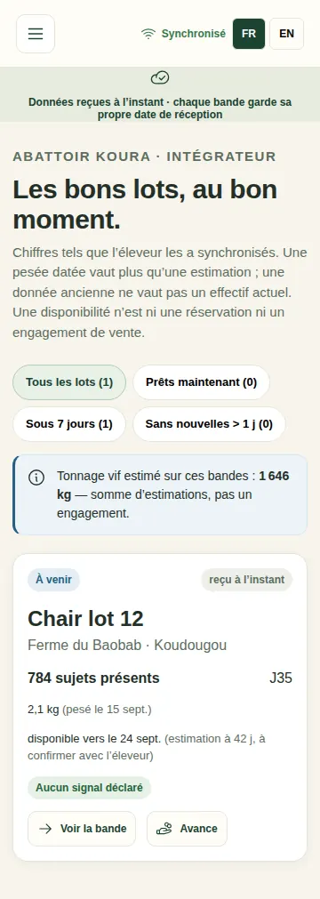 Espace intégrateur : les disponibilités des fermes partenaires
