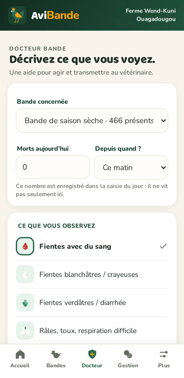 Liste des signes cliniques à cocher dans Docteur Bande